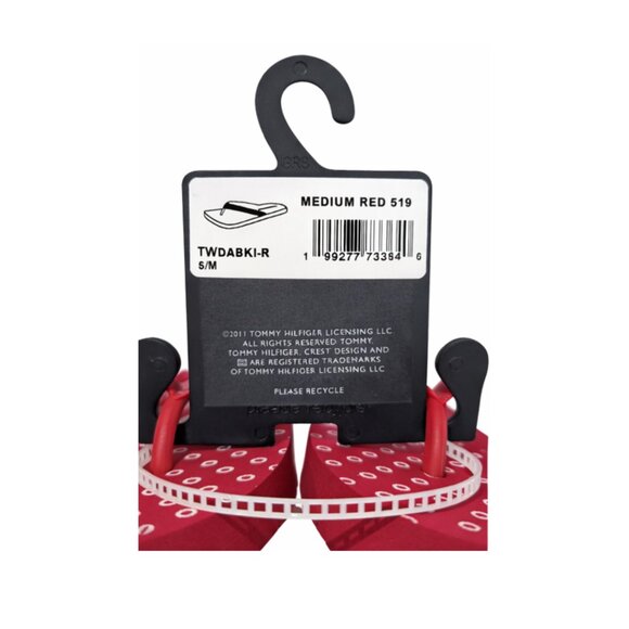 Tommy Hilfiger Red Polka Dot Flip Flops Size 5M NWT Logo Strap Sandals - Picture 4 of 5